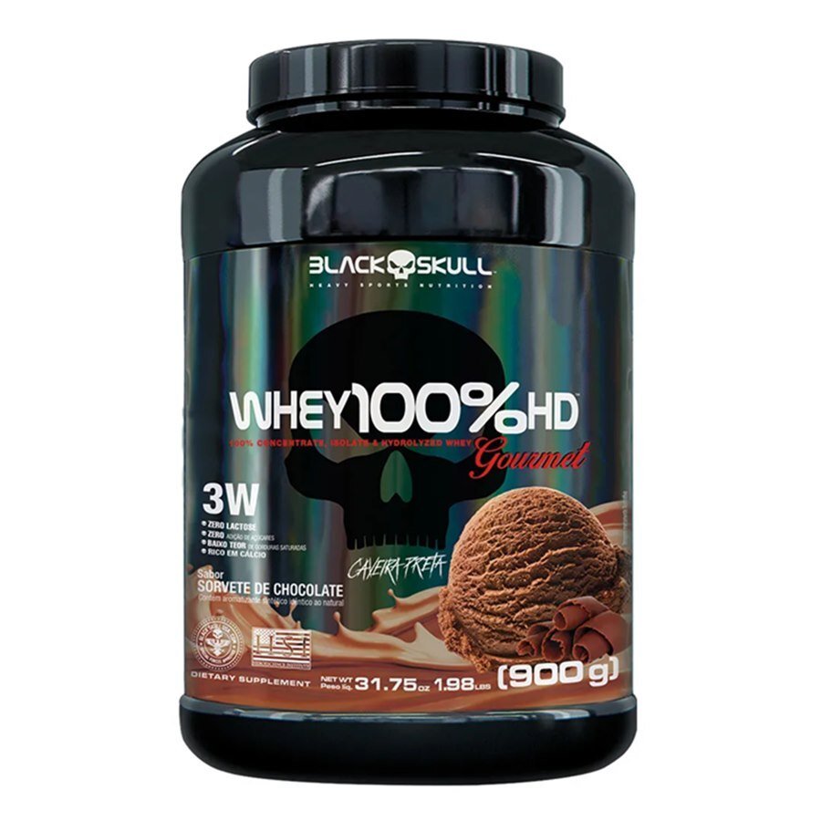 Whey Protein Black Skull 100% Hd Gourmet Sorvete De Chocolate 900g
