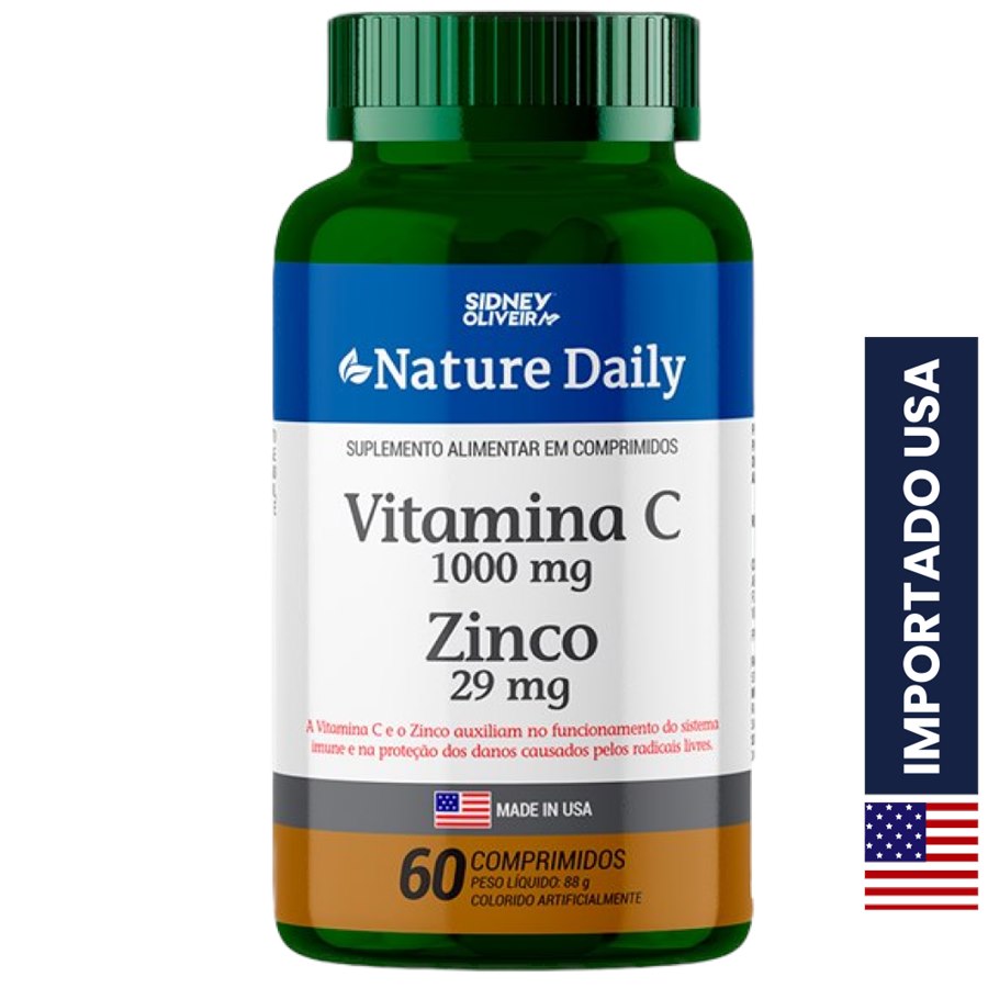 Vitamina C 1000Mg + Zinco 29Mg Made In Usa Nature Daily 60 Comprimidos
